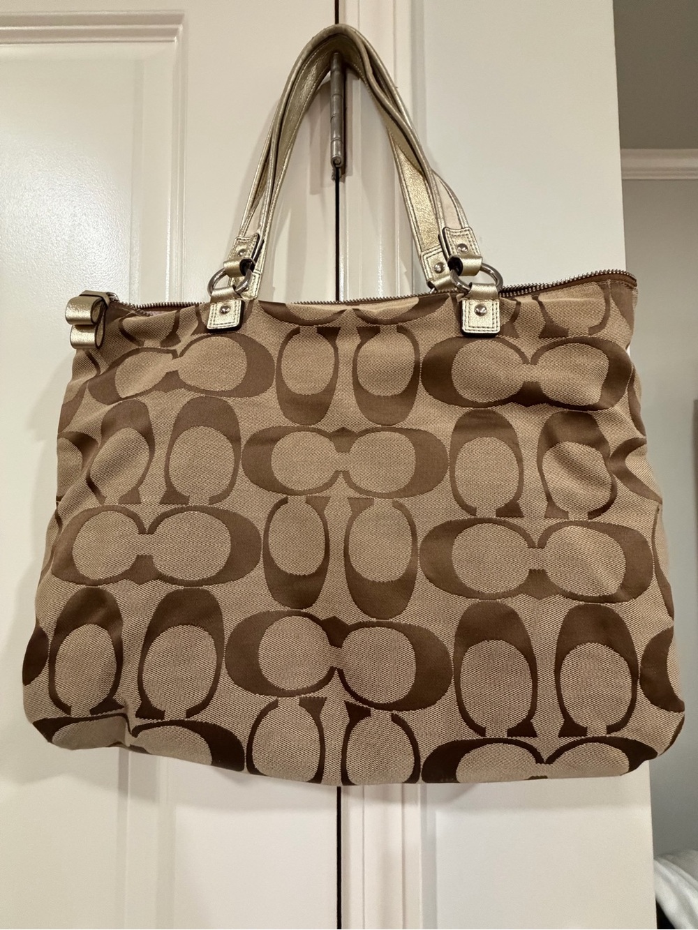 Coach Poppy Brown Signature Shoulder Tote with Gold Trim - Picture 8 of 14